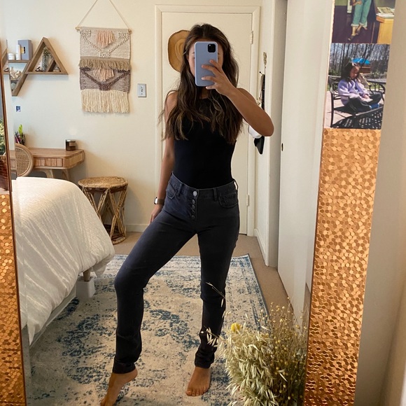 Dark Gray, Mid-Rise Express Skinny Jeans